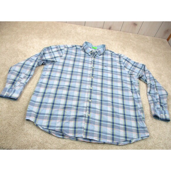 Tommy Bahama Shirt Men 3XLT Blue Pink Plaid Newport Coast Casual Button Up - Picture 2 of 11